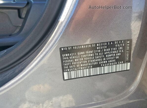 3VW2K7AJ1FM401319 2015 VOLKSWAGEN JETTA Серый Вид подкапотного пространства