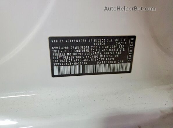 3VW447AU5HM072396 2017 VOLKSWAGEN GTI Белый Вид подкапотного пространства