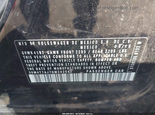 3VW4T7AJ7GM242541 2016 VOLKSWAGEN JETTA Black Vista del compartimento del motor