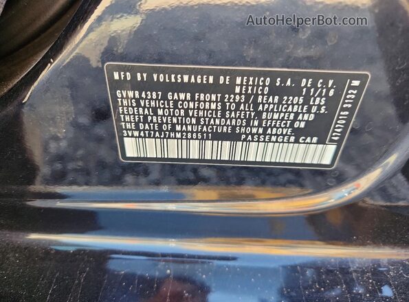 3VW4T7AJ7HM286511 2017 VOLKSWAGEN JETTA Black Widok komory silnika