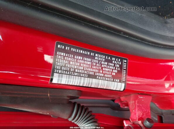 3VW5DAAT3JM516633 2018 VOLKSWAGEN BEETLE Red Vista del compartimento del motor