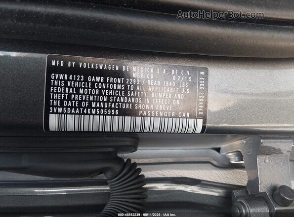3VW5DAAT4KM505996 2019 VOLKSWAGEN BEETLE Pewter Вид підкапотного простору