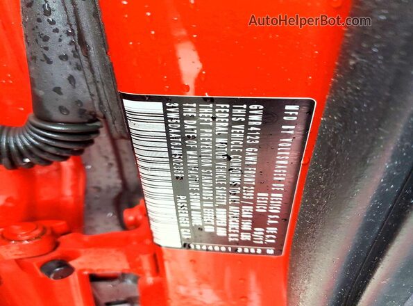 3VW5DAAT6JM502368 2018 VOLKSWAGEN BEETLE Orange VIN კოდის სტიკერის ხედი