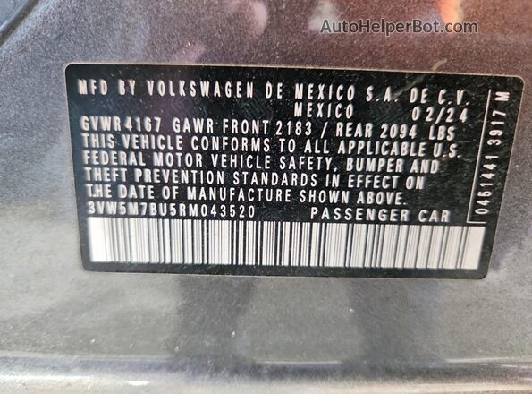 3VW5M7BU5RM043520 2024 VOLKSWAGEN JETTA Gray Widok naklejki z numerem VIN