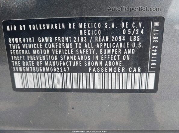 3VW5M7BU5RM092247 2024 VOLKSWAGEN JETTA Gray Widok komory silnika