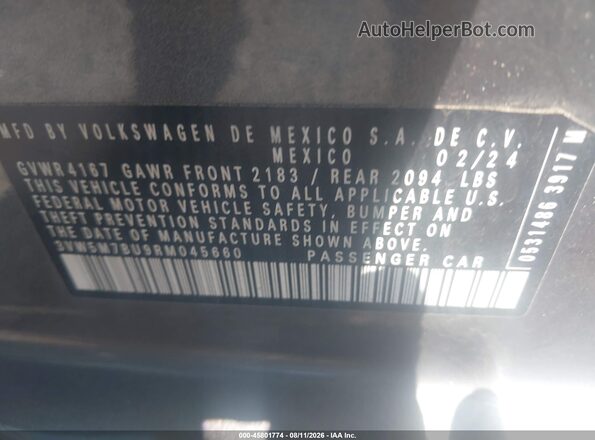 3VW5M7BU9RM045660 2024 VOLKSWAGEN JETTA Gray Widok komory silnika