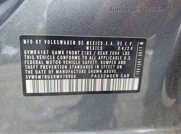3VW5M7BUXRM078988 2024 VOLKSWAGEN JETTA Gray Vista del compartimento del motor