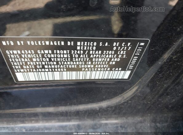 3VW5T7AJ0HM314069 2017 VOLKSWAGEN JETTA Черный Вид подкапотного пространства