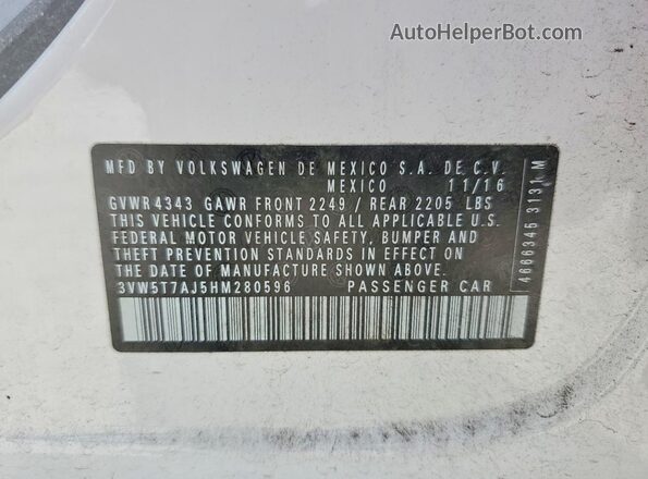 3VW5T7AJ5HM280596 2017 VOLKSWAGEN JETTA Белый Вид подкапотного пространства