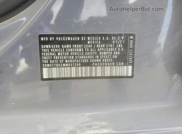 3VW5T7BU2MM037296 2021 VOLKSWAGEN JETTA Gray ძრავის განყოფილების ხედი