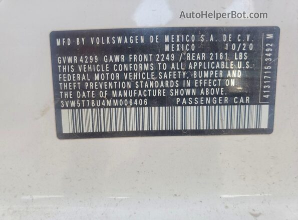 3VW5T7BU4MM006406 2021 VOLKSWAGEN JETTA White Engine compartment view