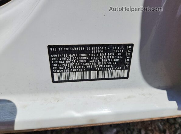 3VW5W7BU1TM019314 2026 VOLKSWAGEN JETTA White Engine compartment view