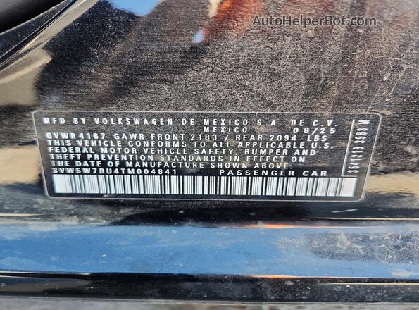 3VW5W7BU4TM004841 2026 VOLKSWAGEN JETTA Black VIN sticker view