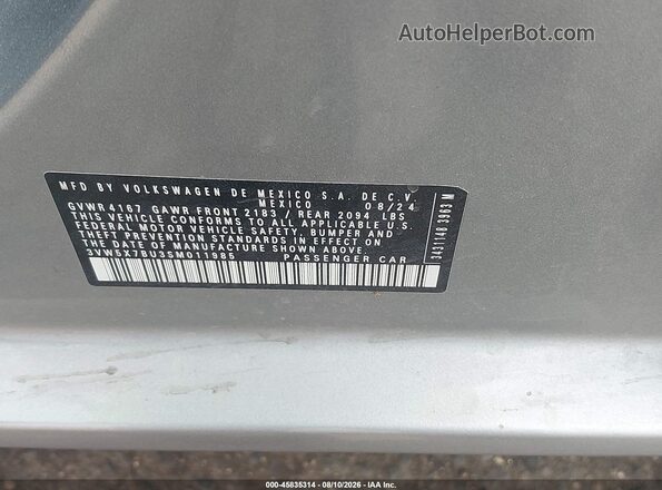 3VW5X7BU3SM011985 2025 VOLKSWAGEN JETTA Серый Вид подкапотного пространства