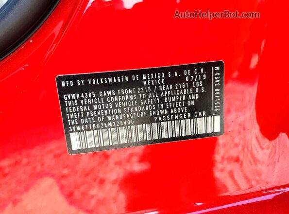 3VW6T7BU2KM228430 2019 VOLKSWAGEN JETTA Red Engine compartment view