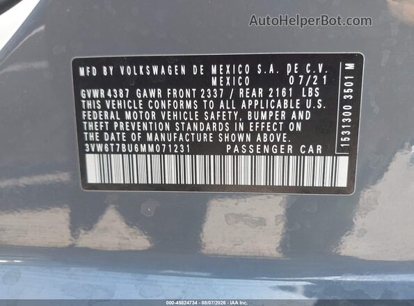 3VW6T7BU6MM071231 2021 VOLKSWAGEN JETTA Gray Vista del compartimento del motor