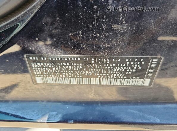 3VW6T7BU9KM247296 2019 VOLKSWAGEN JETTA Черный Вид подкапотного пространства