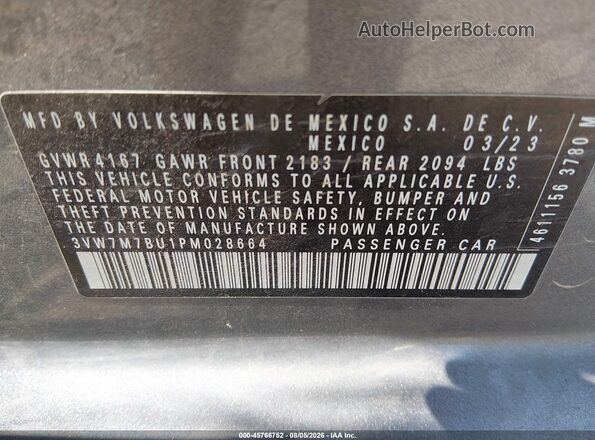 3VW7M7BU1PM028664 2023 VOLKSWAGEN JETTA Gray Вид підкапотного простору