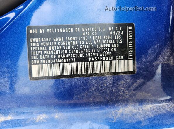 3VW7M7BU4RM067171 2024 VOLKSWAGEN JETTA Blue Widok komory silnika