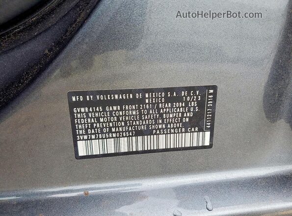3VW7M7BU5RM026547 2024 VOLKSWAGEN JETTA Gray Вид наклейки з VIN-кодом