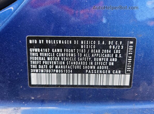 3VW7M7BU7PM051334 2023 VOLKSWAGEN JETTA Blue Вид підкапотного простору