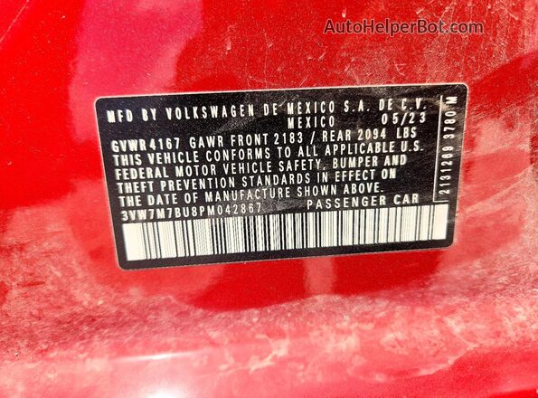 3VW7M7BU8PM042867 2023 VOLKSWAGEN JETTA Красный Вид подкапотного пространства