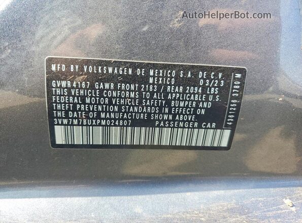 3VW7M7BUXPM024807 2023 VOLKSWAGEN JETTA Gray Vista de la etiqueta del VIN