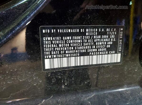 3VW7W7BU2TM025079 2026 VOLKSWAGEN JETTA Black Вид наклейки з VIN-кодом