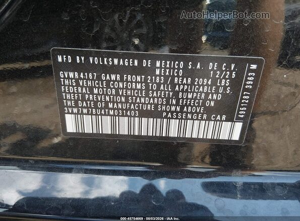 3VW7W7BU4TM031403 2026 VOLKSWAGEN JETTA Black ძრავის განყოფილების ხედი