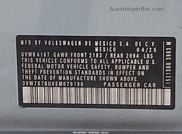 3VW7X7BU0SM079198 2025 VOLKSWAGEN JETTA Light Blue Widok komory silnika