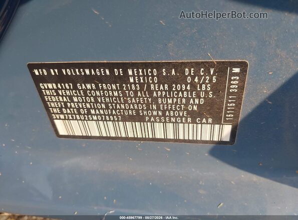 3VW7X7BU2SM078957 2025 VOLKSWAGEN JETTA Синий Вид подкапотного пространства