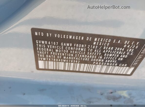 3VW7X7BU4SM078362 2025 VOLKSWAGEN JETTA Light Blue Вид подкапотного пространства
