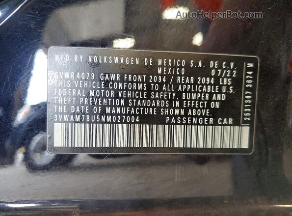 3VWAM7BU5NM027004 2022 VOLKSWAGEN JETTA Черный Вид подкапотного пространства