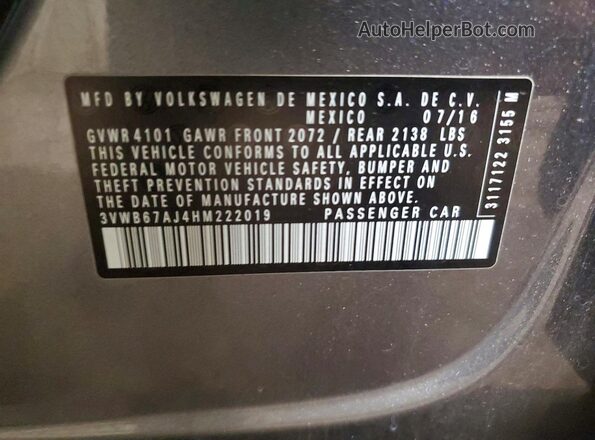 3VWB67AJ4HM222019 2017 VOLKSWAGEN JETTA Gray Engine compartment view