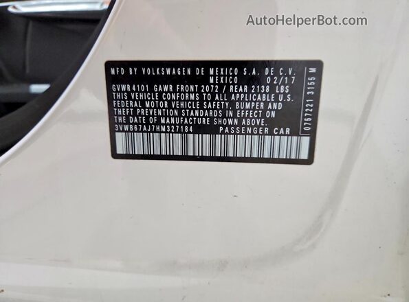 3VWB67AJ7HM327184 2017 VOLKSWAGEN JETTA White Շարժիչի բաժամունքի տեսք
