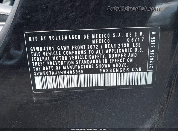3VWB67AJ9HM405965 2017 VOLKSWAGEN JETTA Black Շարժիչի բաժամունքի տեսք