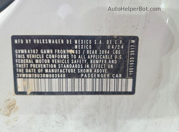 3VWBM7BU3RM083548 2024 VOLKSWAGEN JETTA White Widok komory silnika