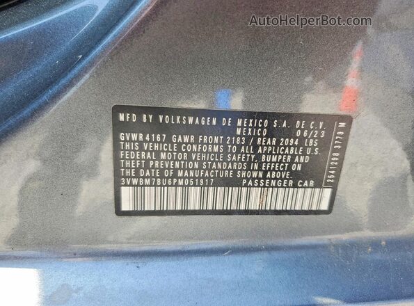 3VWBM7BU6PM051917 2023 VOLKSWAGEN JETTA Gray VIN կոդի պիտակի տեսք
