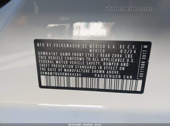 3VWBM7BU9RM044284 2024 VOLKSWAGEN JETTA White Widok komory silnika