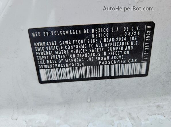 3VWBX7BUXSM006396 2025 VOLKSWAGEN JETTA White VIN sticker view