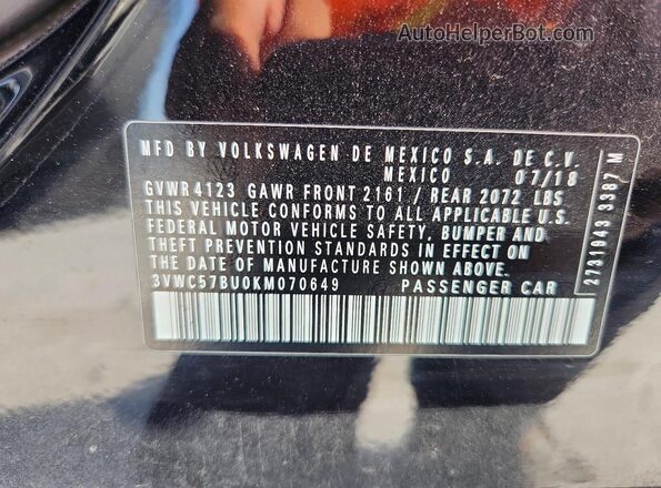 3VWC57BU0KM070649 2019 VOLKSWAGEN JETTA Black Vista de la etiqueta del VIN