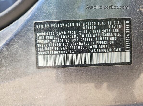 3VWC57BU0KM078637 2019 VOLKSWAGEN JETTA Gray Widok komory silnika