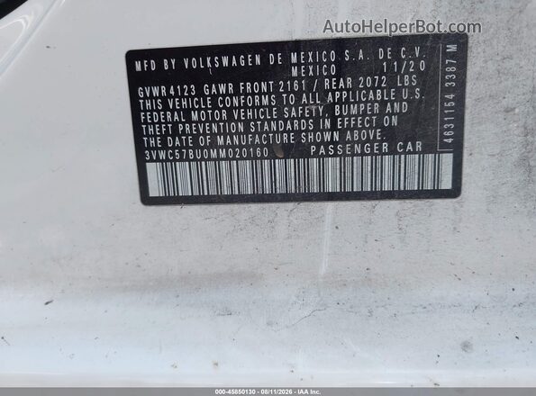 3VWC57BU0MM020160 2021 VOLKSWAGEN JETTA White Widok komory silnika