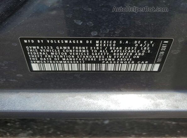 3VWC57BU0MM060917 2021 VOLKSWAGEN JETTA Gray Вид підкапотного простору