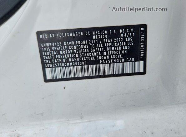 3VWC57BU0MM062389 2021 VOLKSWAGEN JETTA White Շարժիչի բաժամունքի տեսք