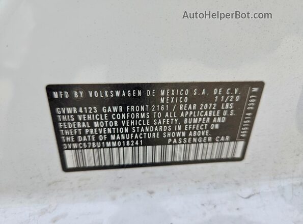 3VWC57BU1MM018241 2021 VOLKSWAGEN JETTA Белый Вид подкапотного пространства