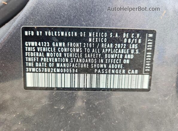3VWC57BU2KM090594 2019 VOLKSWAGEN JETTA Gray Engine compartment view