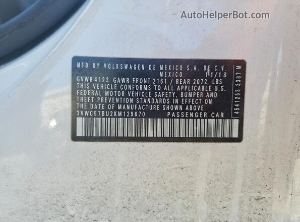 3VWC57BU2KM129670 2019 VOLKSWAGEN JETTA White Engine compartment view