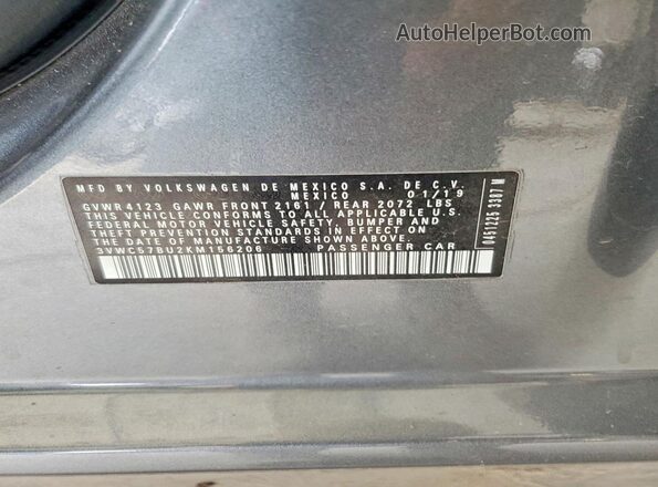 3VWC57BU2KM156206 2019 VOLKSWAGEN JETTA Gray Շարժիչի բաժամունքի տեսք