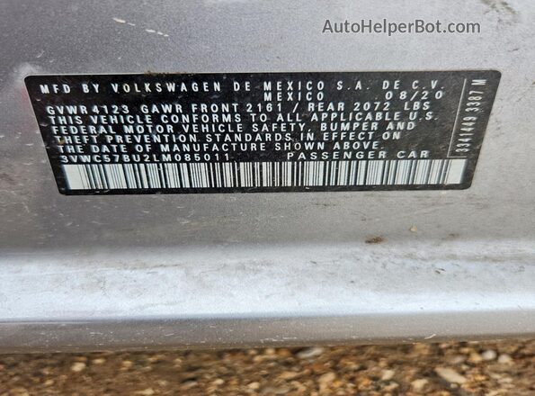 3VWC57BU2LM085011 2020 VOLKSWAGEN JETTA Silver VIN sticker view
